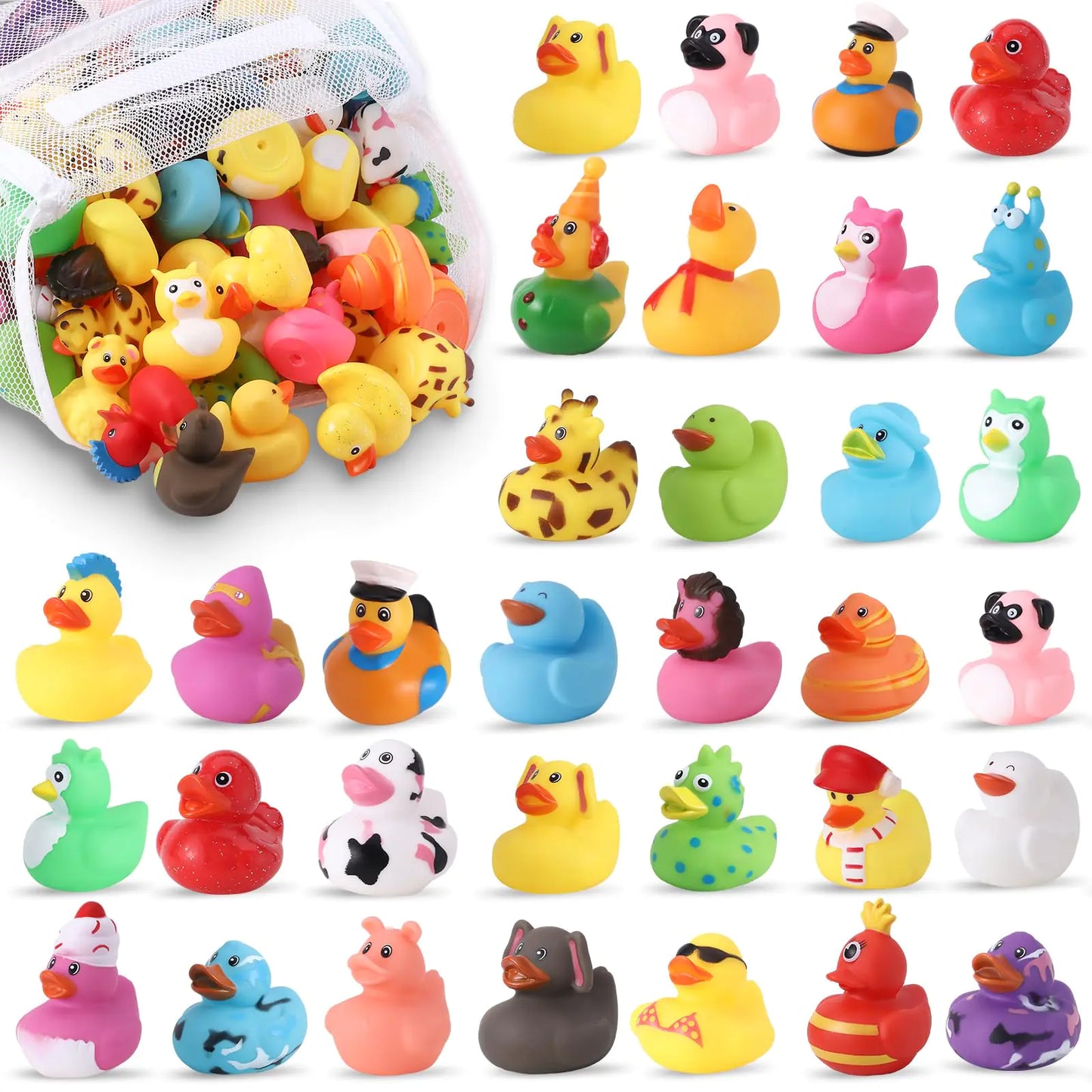 60 Pcs Cruise Rubber Ducks Assorted Rubber Duckies with Storage Bag for Jeep Ducks Ducking Cruise Ducks Hiding Bath Toys Beach Pool Activity Party Favors Baby Shower