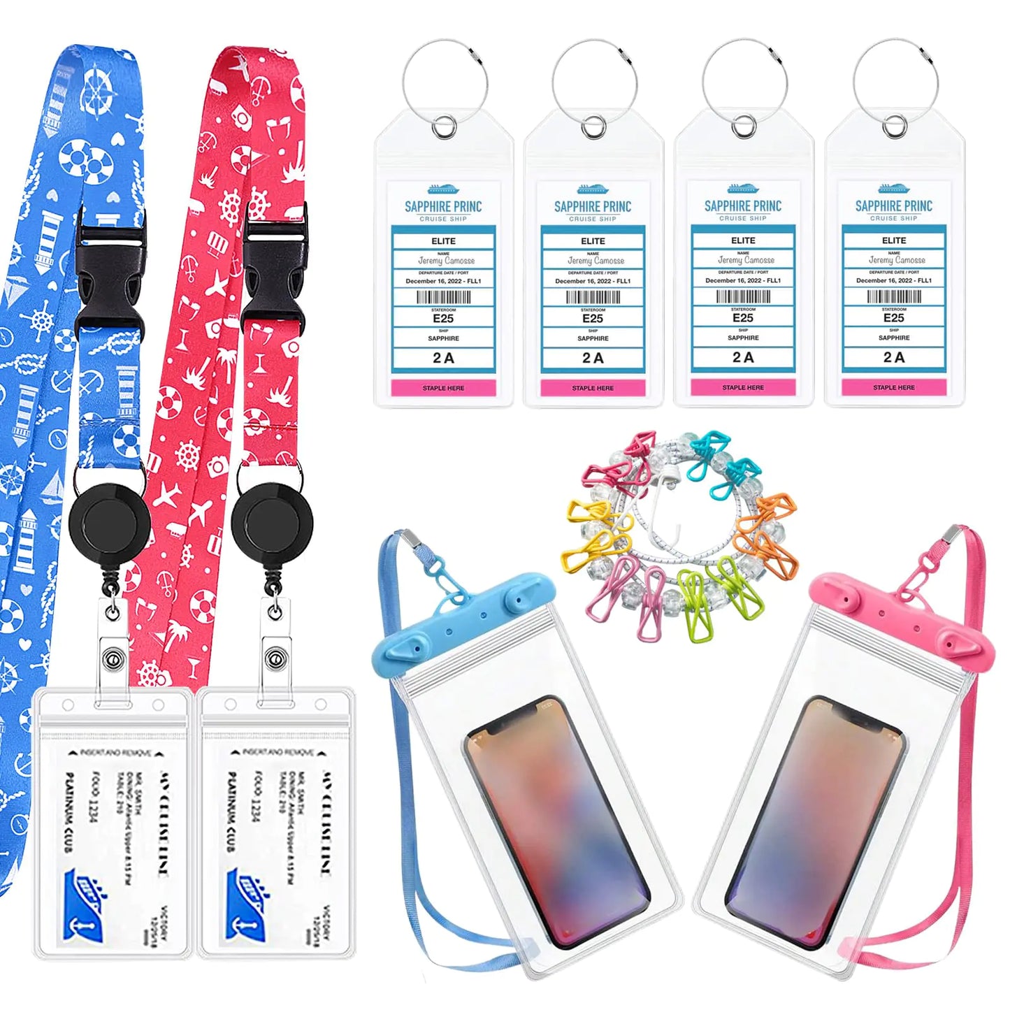 Cruise Travel Kit: Luggage Tags, Lanyards, Phone Pouches & Clothesline