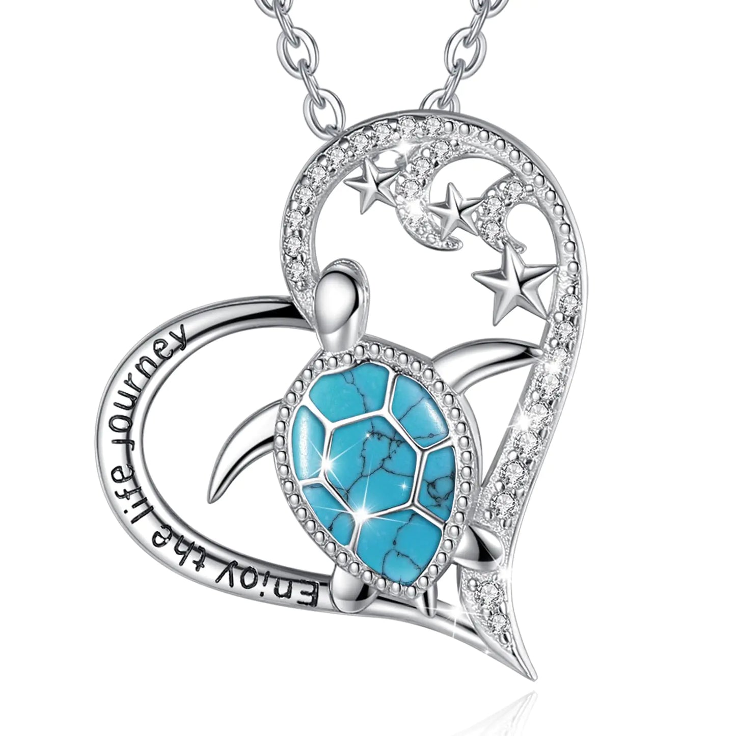 Ocean Bliss Turtle Pendant - 925 Silver Turquoise Heart Necklace