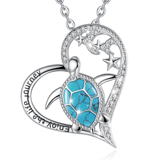 Ocean Bliss Turtle Pendant - 925 Silver Turquoise Heart Necklace