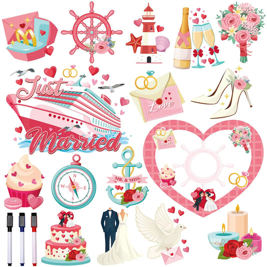 Just Married Honeymoon Cruise Door Magnet Set - 16 Pcs